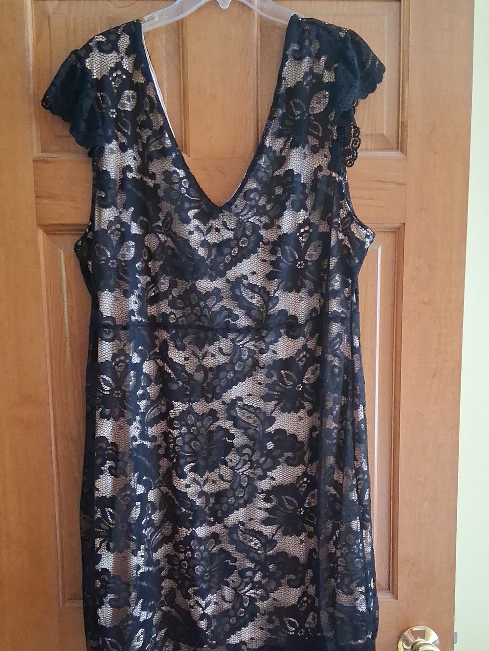 Black Lace Overlay V-Neck Women's Top